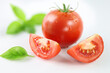 pomidor i bazylia, tomato and basil on a white background