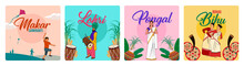 Indian Festivals Makar Sankranti, Lohri, Pongal, And Bohag Bihu Editable Vector Illustration Social Media Posts And Banners