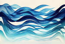 Deep Blue Sea Water Waves Gradient Lines Abstract Pattern Background,  Illustration Imitating Watercolor Drawing Created With Generative AI Technology