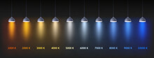 Color Temperature Scale. Interior Lights Color Chart In Kelvins, Cold And Warm Lighting Lamps Vector Illustration