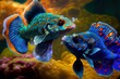 hue that's just stunning battling mandarin fish mandarin fish up close dragonet or mandarin fish. Generative AI
