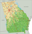 High detailed Georgia physical map with labeling.