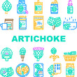 © sevector - artichoke food vegetable fresh icons set vector. green organic, ingredient healthy, raw vegetarian, flowe, nutrition, ripe natural artichoke food vegetable fresh color line illustrations