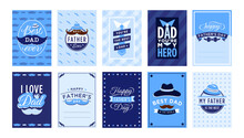 Father Day Greeting Card. Best Dad Ever Badge, Happy Fathers Day Congratulation Lettering Vintage Vector Set