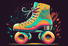 Vintage Roller Skate Illustration. Retro Skates. Generative Ai