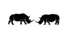 Silhouette Vector Illustration Of Two Rhinoceros Rhino Is About To Fight. For Logo. Rhino Vector.