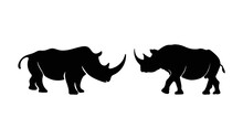Silhouette Vector Illustration Of Two Rhinoceros Rhino Is About To Fight. For Logo. Rhino Vector.