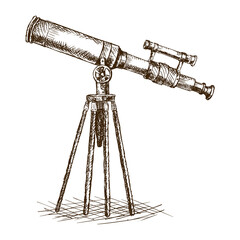 Old telescope hand drawn sketch PNG illustration with transparent background