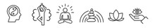 Meditation Practice, Mindfulness And Yoga Icons Set - Thin Line Icon Collection On White Background - Vector Illustration