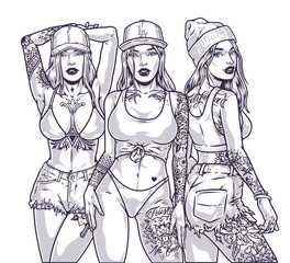 Wall Mural - Tattoo hot girls emblem monochrome