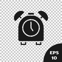 Sticker - Black Alarm clock icon isolated on transparent background. Wake up, get up concept. Time sign. Vector