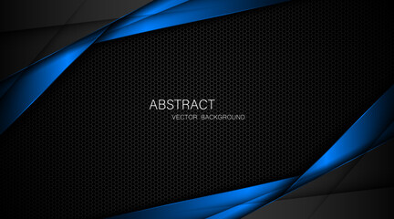 Aufkleber - Abstract black and blue polygon with blue glow lines on dark steel mesh background with free space for design. modern technology innovation concept background
