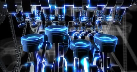 Aufkleber - Energy efficient V8 high power 3d engine with moving internal parts. Valves, pistons and crankshaft in motion.