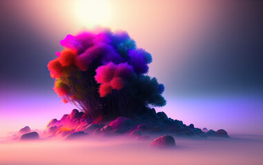 Wall Mural - Colorful psychedelic art of volumetric mist. Generative AI