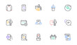 © blankstock - Budget accounting, Oculist doctor and Text message line icons for website, printing. Collection of Vinyl record, Coffee cocktail, Hoody icons. Receive file, Love chat. Vector