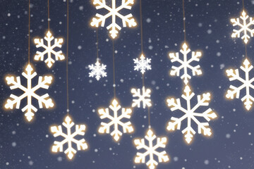 Poster - Christmas snowflakes lights with falling snow