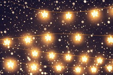 Poster - Christmas snowflakes lights with falling snow