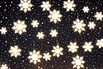 Poster - Christmas snowflakes lights with falling snow