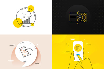 Wall Mural - minimal set of world statistics, payment methods and pay money line icons. phone screen, quote banne
