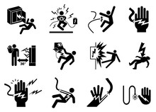 Set Black Icon Of Electrical Hazard Symbol Sign, Vector Illustration, Isolate On White Background Label. EPS10
