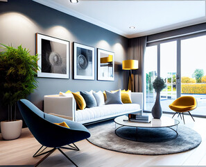 Wall Mural - Luxury villa living room .  Image created with Generative AI technology.