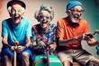 © Ecleposs - Group of old people having extreme activity generative ai scene showing the diversity and aging well senior characters