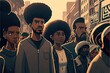 © Roman - Black History Month celebration, group of people act of activism, protesting crowd of black people, African American people mob in style of cartoon Ai Generated Art