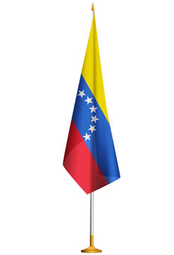 Isolated small national flag of Venezuela vector with golden flagpole.Standing miniature flag of Venezuela