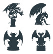 Set of 4 silhouettes of gargoyles