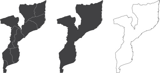 Wall Mural - set of 3 maps of mozambique - vector illustrations