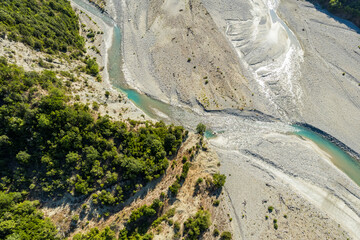 Wall Mural - Aerial view of river Osum in Albania near village Rog in Summer 2022