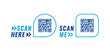 QR code speech bubble with inscription scan me and scan here. Qr code for smartphone, payment, web, mobile app, ecommerce. Vector illustration