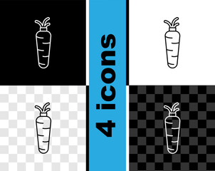 Sticker - Set line Carrot icon isolated on black and white, transparent background. Vector