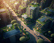 © ADDICTIVE STOCK - Generative AI illustration of clean city with many plants and solar panels
