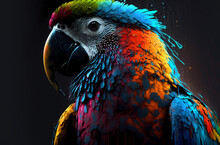 Fantasy Abstract Portrait Parrot With A Colorful, Generative Ai