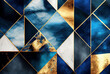 Leinwandbild Motiv Gold and blue marbling abstract geometric shapes background, watercolor paint texture imitation created with Generative AI technology