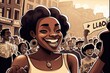 Black History Month celebration, group of people act of activism, protesting crowd of black people, African American people mob in style of cartoon Ai Generated Art