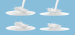 © Vector_Artist - Set of milk splash with pouring milk isolated on blue background. Vector realistic illustration