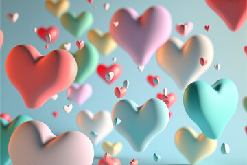 Wall Mural - Heart shaped balloons goes to clouds, Gift for valentines day, 14 February Generative AI