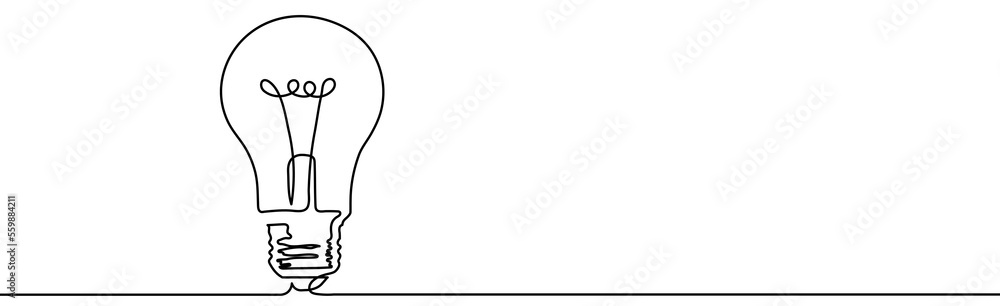 Continuous one line drawing of electric light bulb. Concept of idea ...