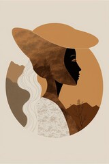 minimalist, two toned boho, drawing, earth tones, AI assisted finalized in Photoshop by me 