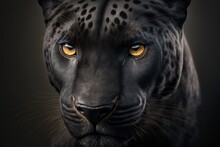  A Black Leopard With Yellow Eyes And A Black Background Is Shown In This Image, It Is Looking Straight Ahead And Has A Black Background With A Black Background With A Black Background With A.