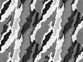 Wall Mural - Full seamless camouflage gray background. Fabric print texture pattern for textile. Black white army camo uniform skin vector for fashion and wallpaper. 