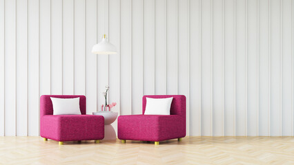 Wall Mural - Valentine modern interior, pink red magenta color room - 3D rendering