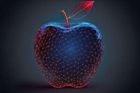 concept of biotechnology and food engineering in the future with a solitary, low polygonal red apple