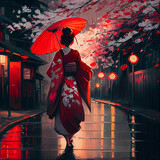 Fototapeta  - woman in red dress  Generative AI 