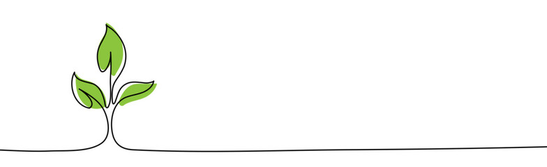 single continuous line art growing sprout. one line plant vector illustration