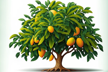 Wall Mural -  image of a mango tree with fruit, isolated on a white background. Generative AI