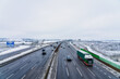 M1 motorway near junction 11 in England during winter season