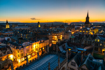 Poster - Oxford city rooftop skyline at sunset. England